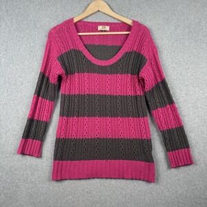 Vintage LEI Sweater Juniors XL Pink Gray Striped Scoop Neck Pullover Preppy Y2K